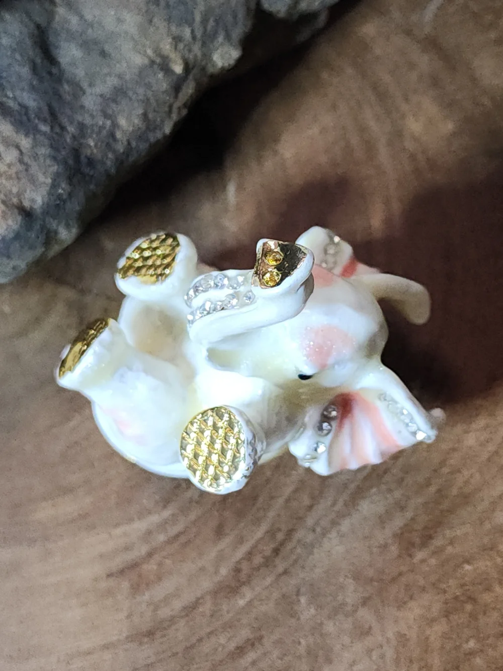 Dainty Little Elephant Trinket Box Jewelry Box with Gold And Rhinestone Accents